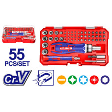 Набір викруток EMTOP EBST05502 з насадками, 55 шт