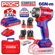 Дриль-шуруповерт акумуляторний EMTOP ECDL206686 з комплектом змінних насадок