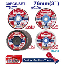 Набір відрізних та шліфувальних дисків EMTOP ECGD07630, 30 шт