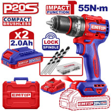 Дриль-шуруповерт ударний акумуляторний EMTOP ECIDL20558