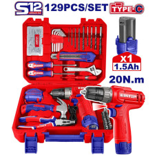 Дриль-шуруповерт акумуляторний EMTOP EEDK12901 + набір інструментів 129 шт.