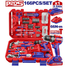 Дриль-шуруповерт акумуляторний EMTOP EEDK16601 + набір інструментів 166 шт.