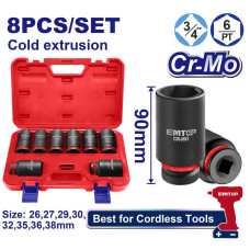 Набір ударних головок EMTOP EMSSD34082L 3/4 8 шт.